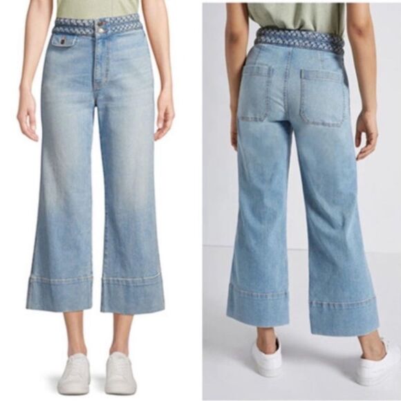 Current/Elliott Braided High Waist Cropped Camp Jeans in Light Blue Wash Size 27 - Picture 12 of 12